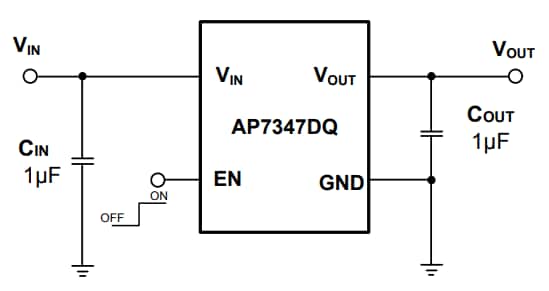 Applikations-Schaltungsdiagramm - Diodes Incorporated AP7347DQ LDO-Spannungsregler Applikations-Schaltungsdiagramm - Diodes Incorporated AP7347DQ LDO-Spannungsregler